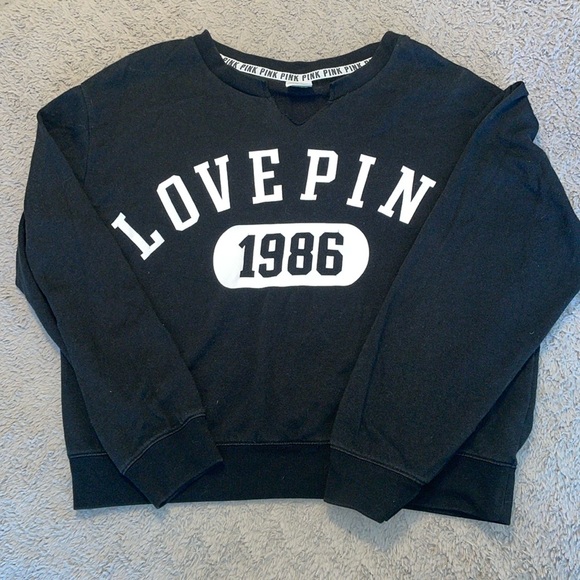 🔮 3/$15! Victoria Secret Pink Black Sweatshirt Size Medium - Picture 2 of 4